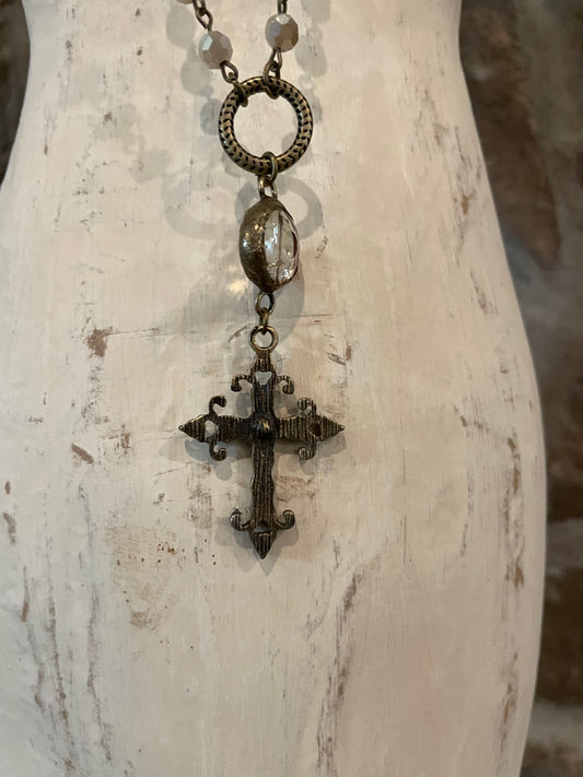 Cross Pendant and Vintage Gold Necklace - CS2