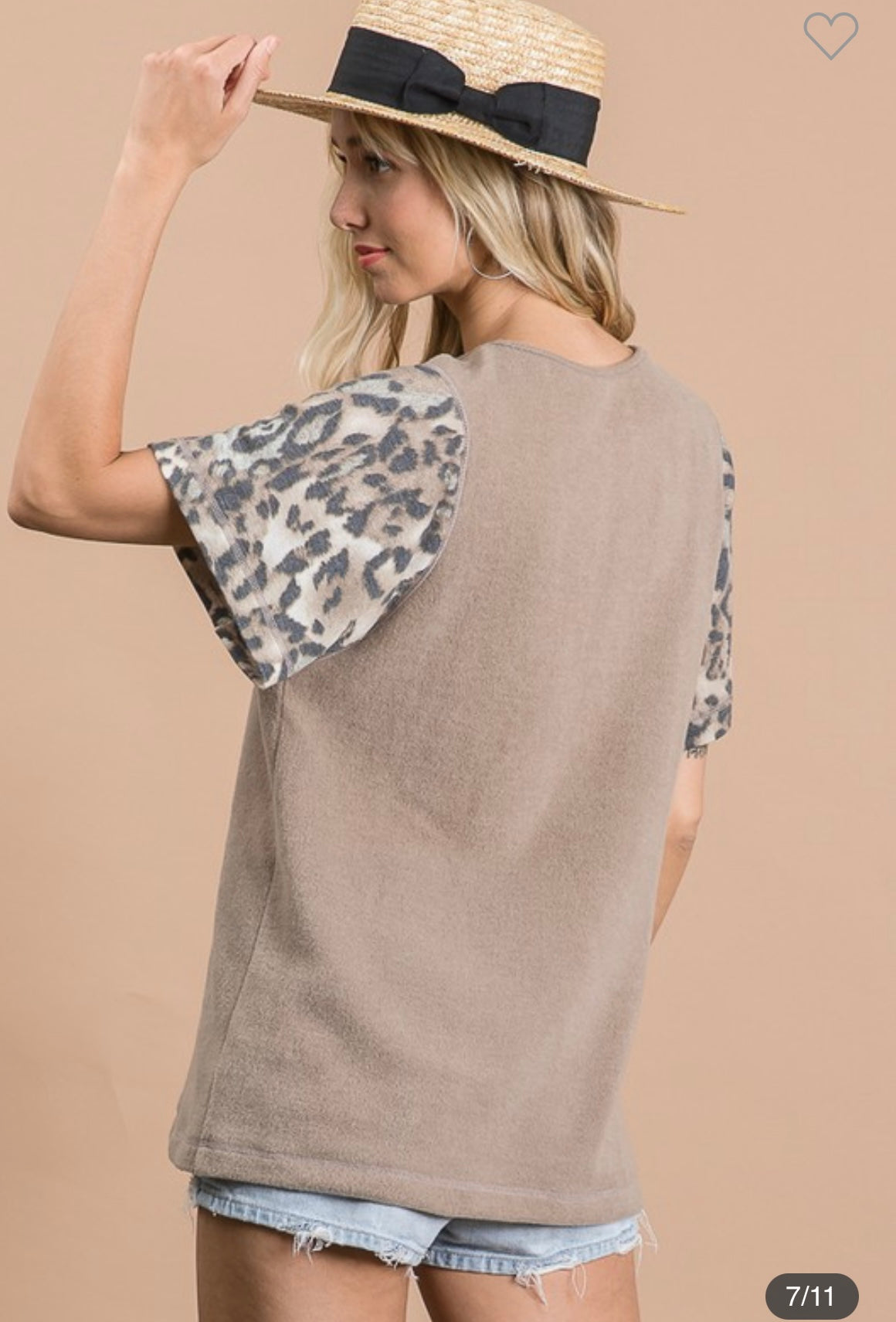 Taupe Pullover with Leopard Sleeves - BL2