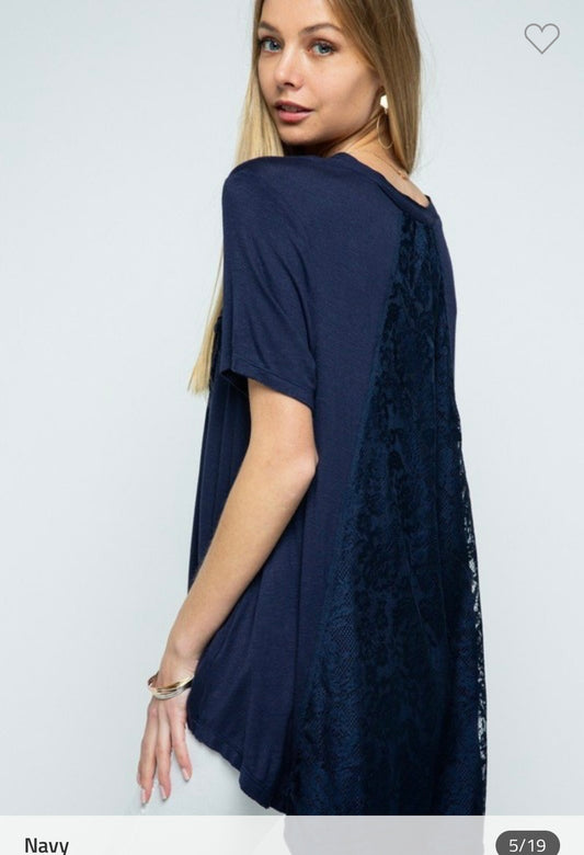 Navy Lace Detail Pullover Top - BB2