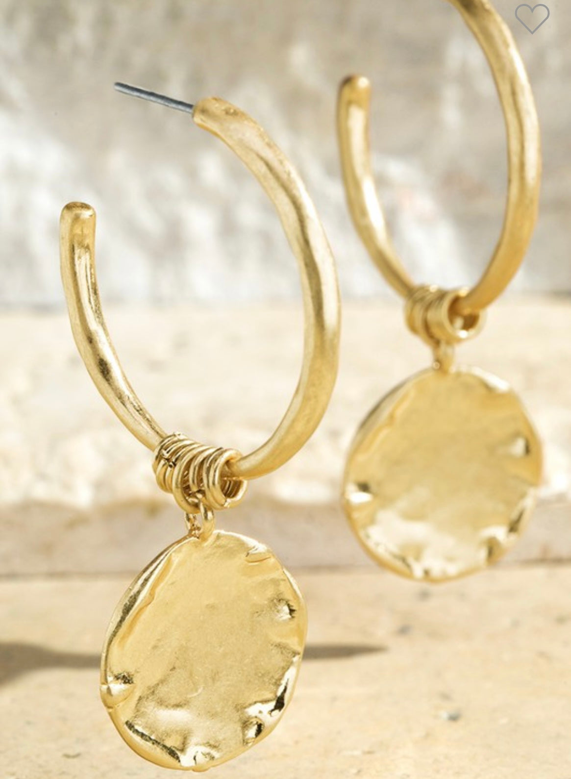 Gold Hammered Metal Charm Earrings