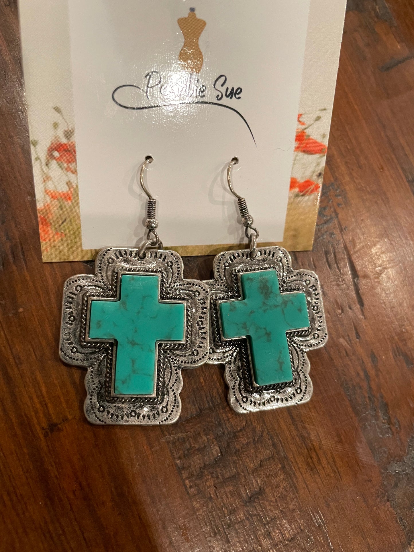 Silver and Turquoise Cross Earrings