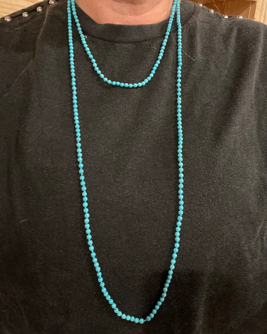 Long Turquoise Seed Bead Necklace