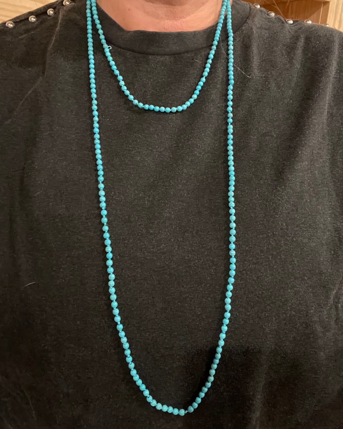 Long Turquoise Seed Bead Necklace