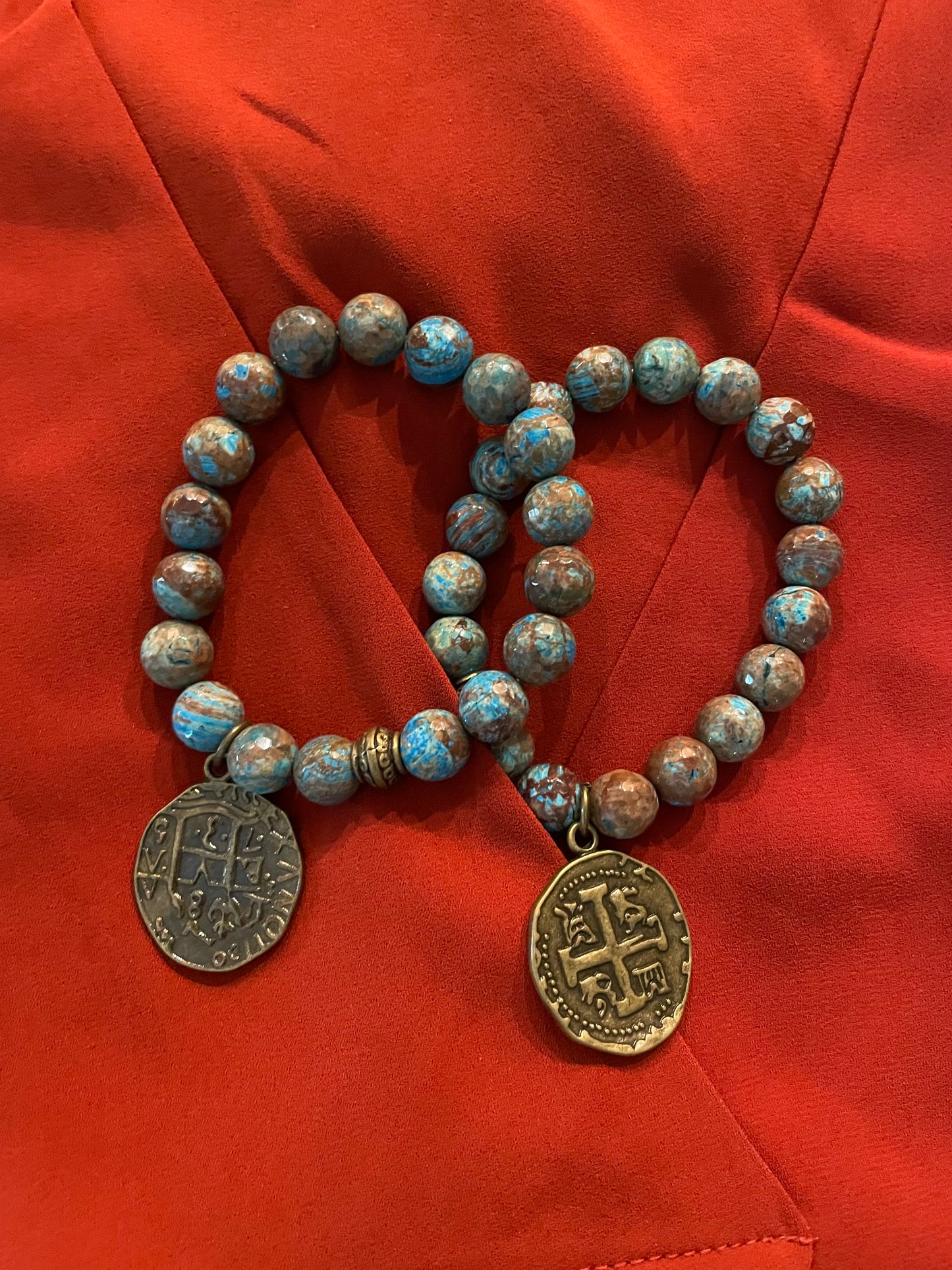 Earthy Stretch Bracelet with coin charm