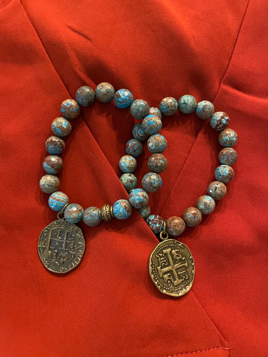 Earthy Stretch Bracelet with coin charm