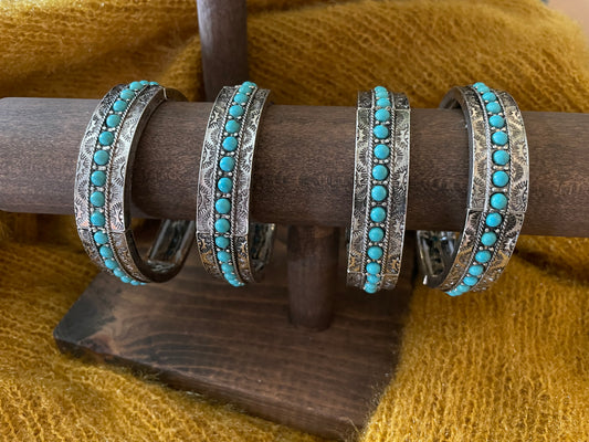 Silver/Turquoise Stretch Bangle Bracelet