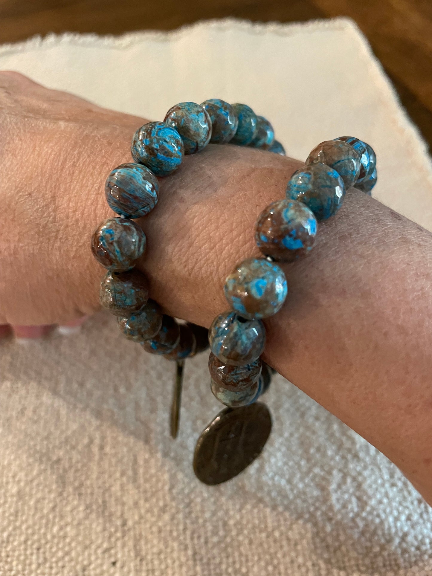 Earthy Stretch Bracelet with coin charm