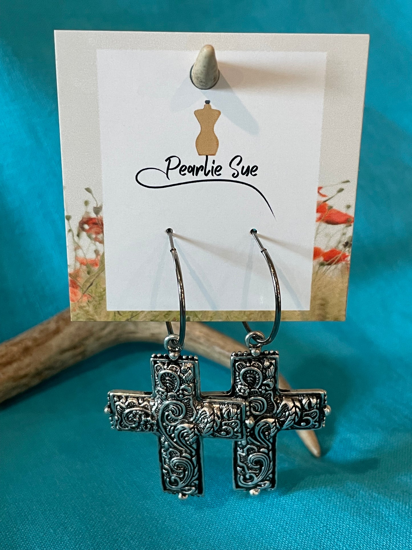 Filigree Cross Earrings on Loop Hooks