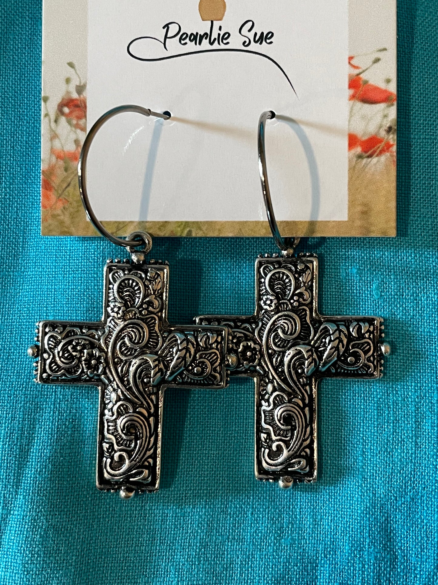 Filigree Cross Earrings on Loop Hooks