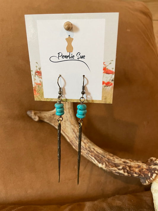 Gold stake with turquoise Earrings