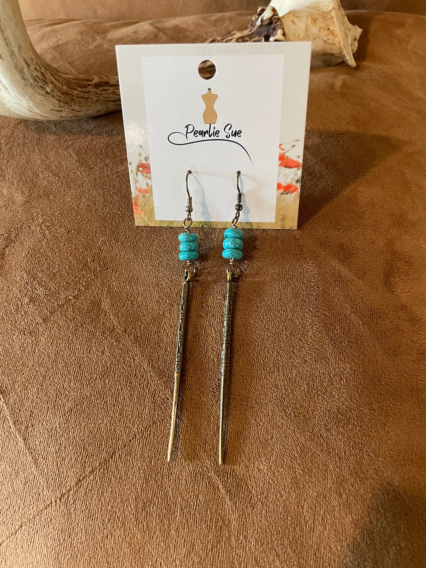 Gold stake with turquoise Earrings