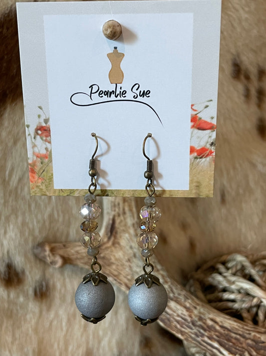 Light Gray Orb with Crystals Earrings