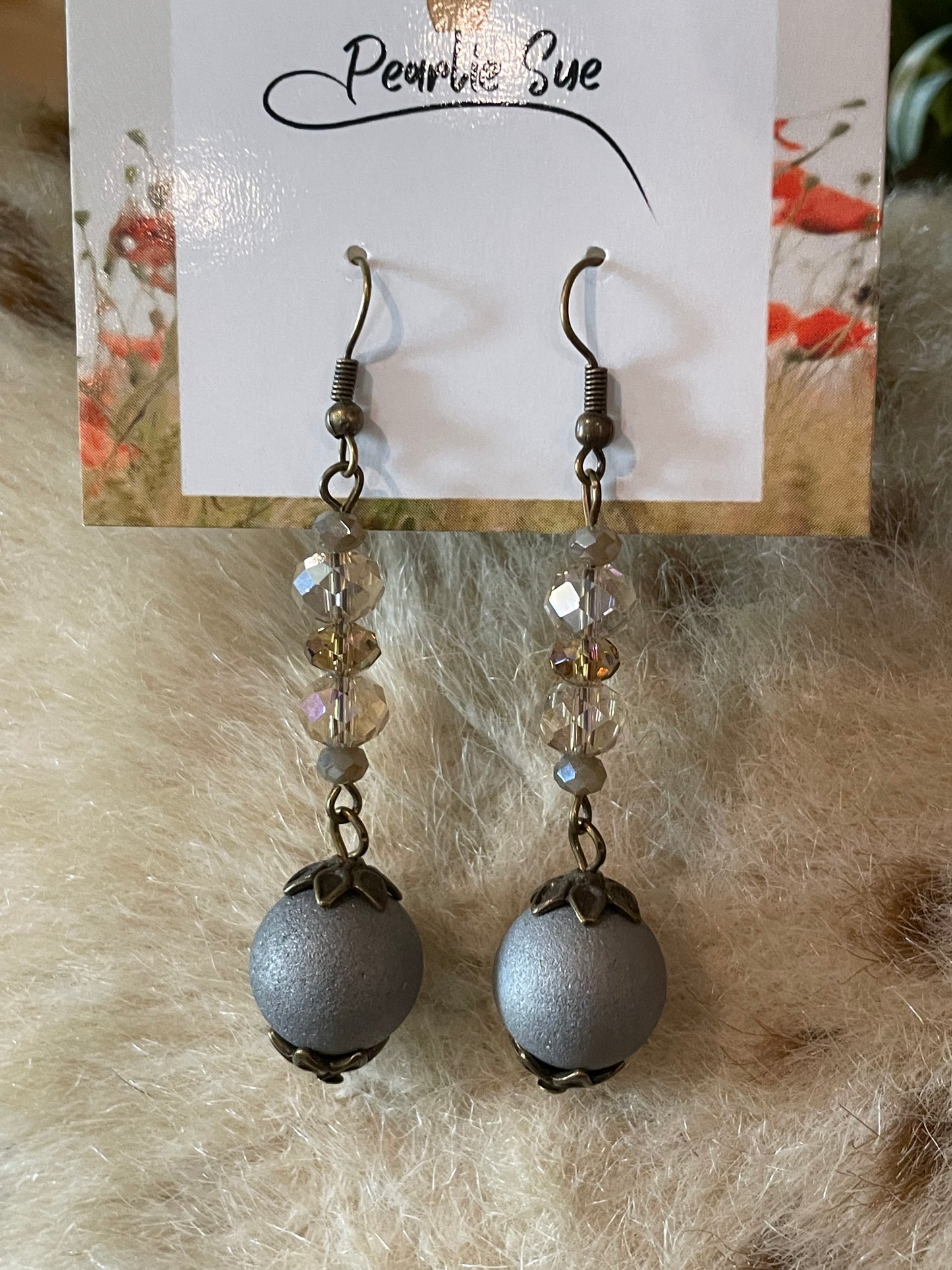 Light Gray Orb with Crystals Earrings