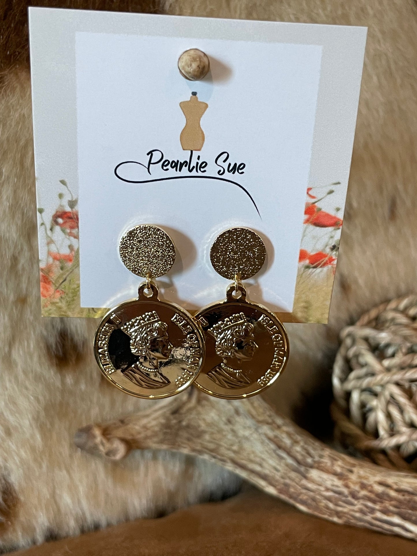 Shiny Gold Coin Charm Earrings