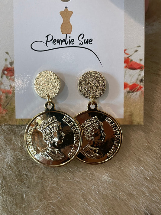 Shiny Gold Coin Charm Earrings