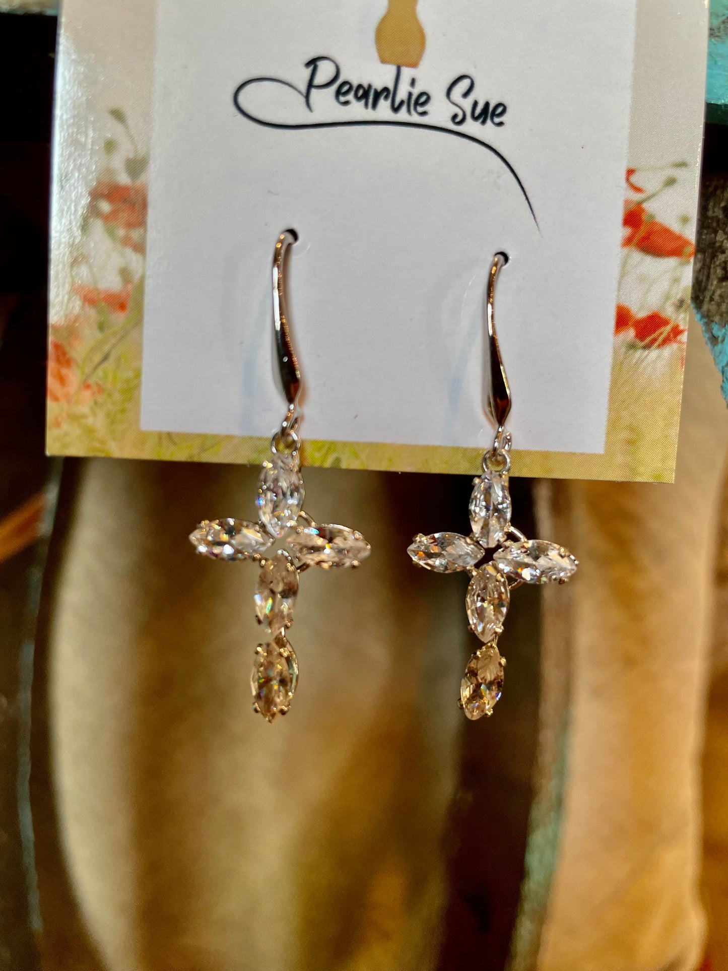 Rhinestone Bling Cross Earrings