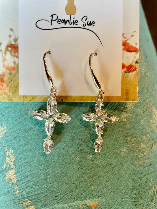 Rhinestone Bling Cross Earrings