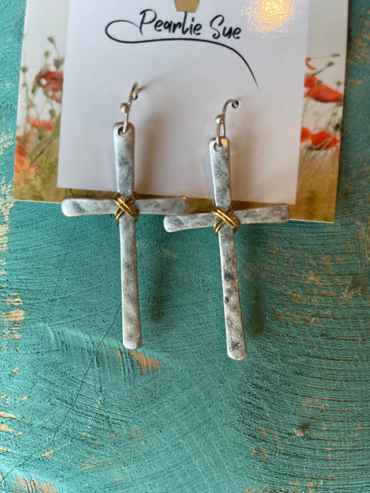 Simple Silver Cross/Gold Knot Earrings