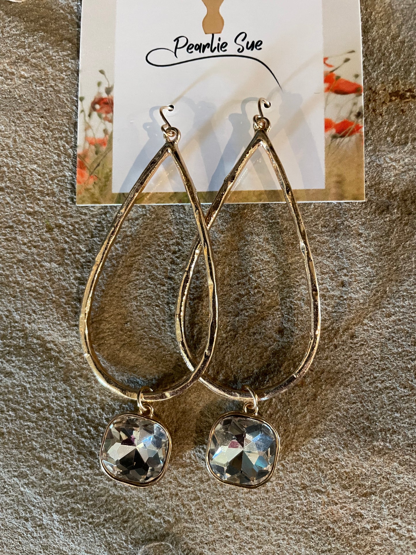 Gold Tear Drop/Crystal Charm Earrings