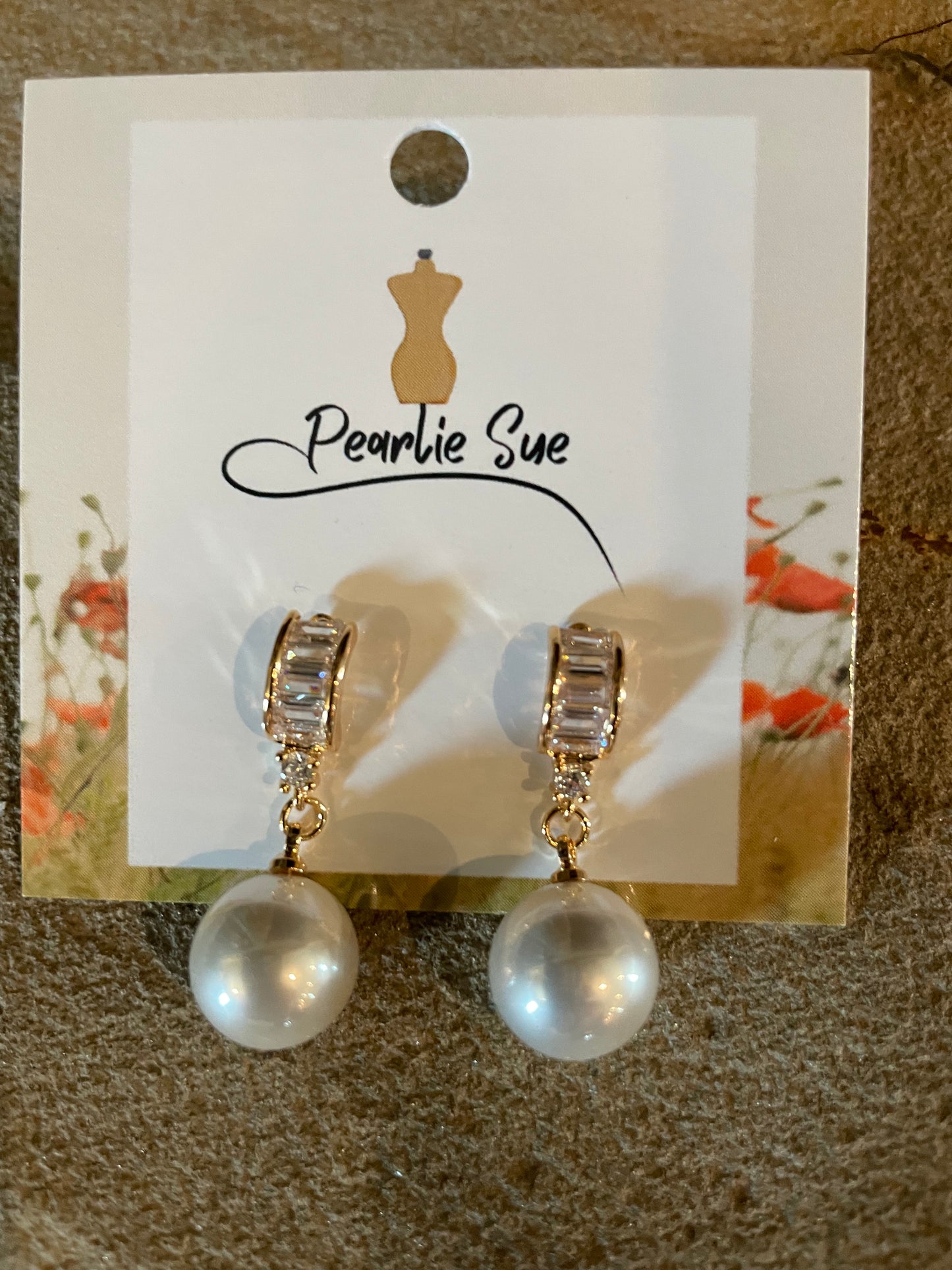 Pearl Drop/Gold with Bling Earrings