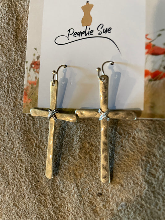 Simple gold cross/silver knot Earrings