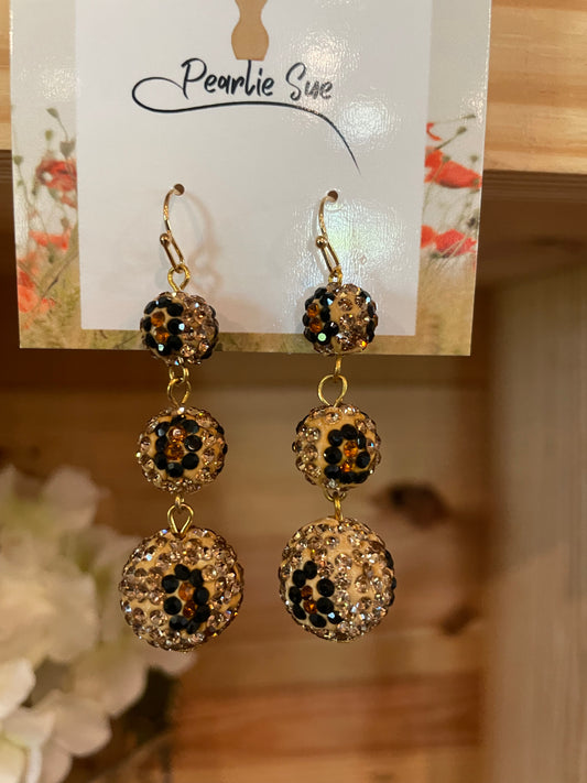 Gold Stacked Leopard Bling Earrings