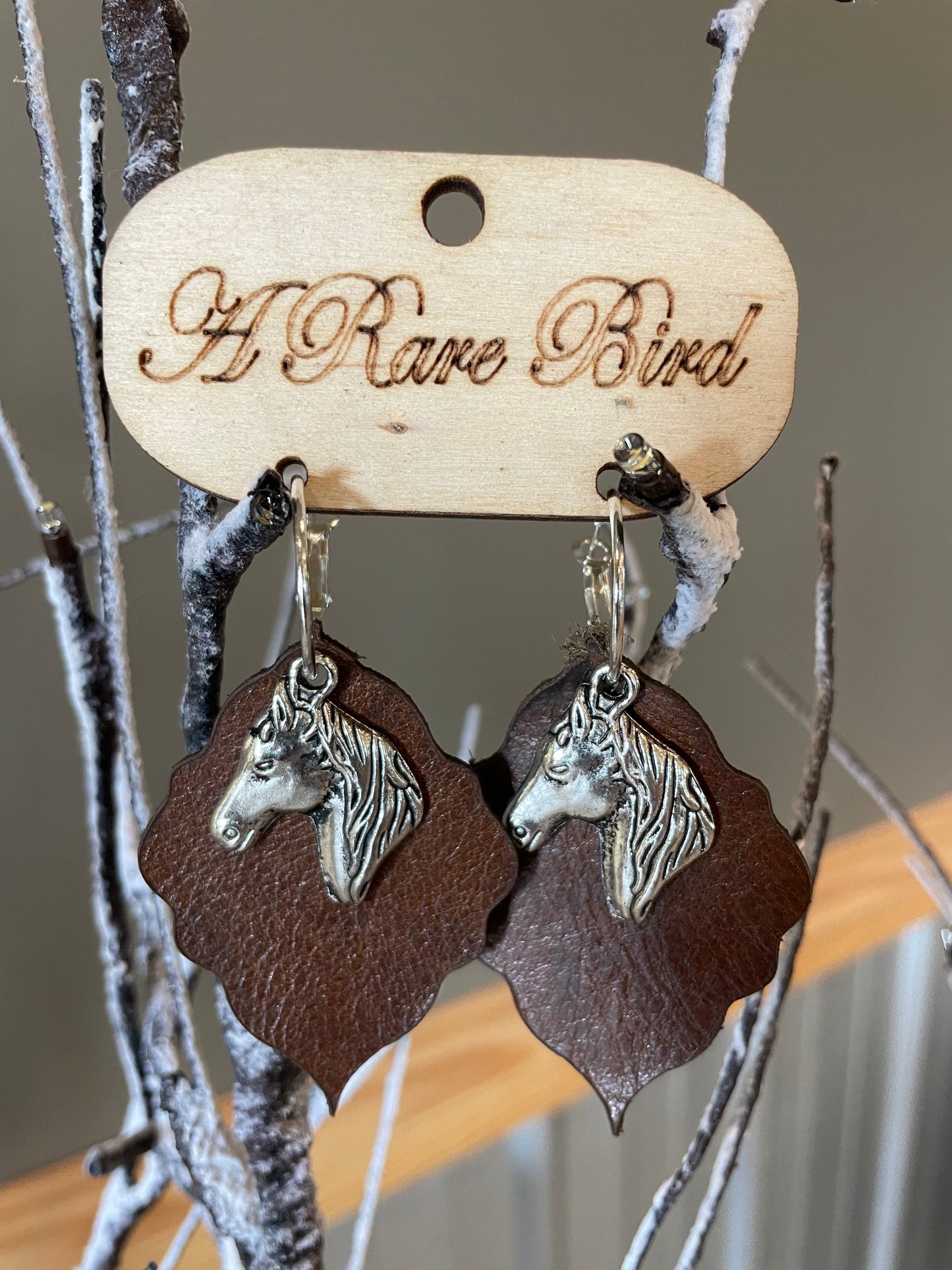 Leather Earrings with Horse Charm