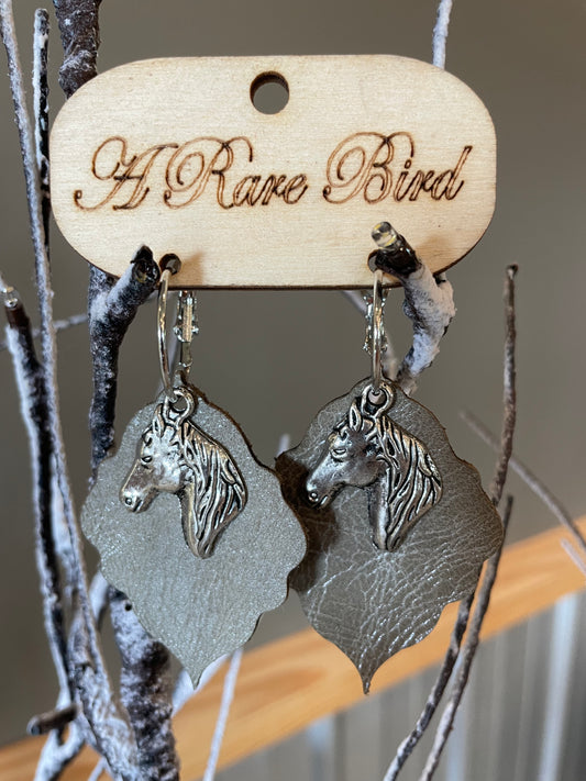 Leather Earrings with Horse Charm