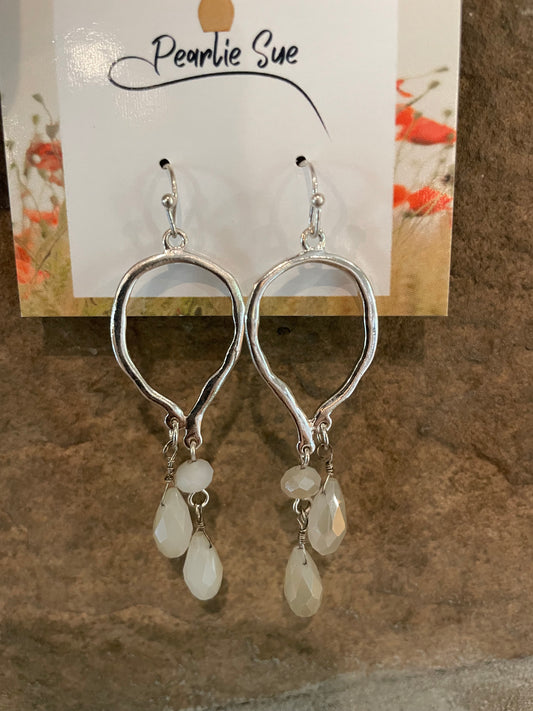 SIlver/Milky Stone Dangle Earrings